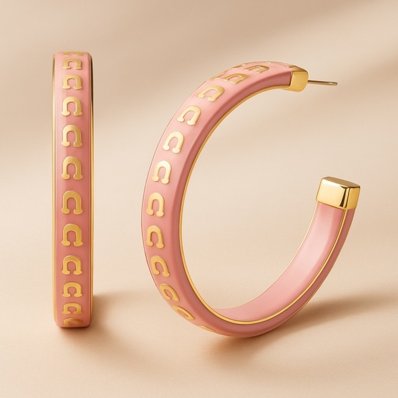 Coach Gold Tone  Signature Resin Hoop Earrings - Picture 3 of 4